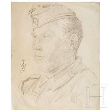 Wolfgang Willrich - a pencil drawing of a private, 1944 - Foto 1 Wolfgang Willrich - a pencil drawing of a private, 1944 - Foto 1