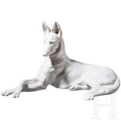 Porcelain Manufactory Allach - A small German shepherd in unpainted version