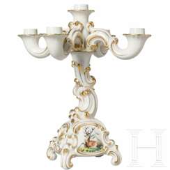Porcelain Manufactory Allach – a baroque candlestick with hunting motifs for five candles