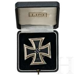 A 1939 Iron Cross 1st Class on screw-back, manufacturer "L/12", with case of issue