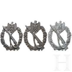 Three Infantry Assault Badges in Silver by JFS, FZS, and Ernst Müller
