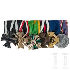 A 6-piece medal bar of a WWI veteran, with Order of the Zähringer Lion