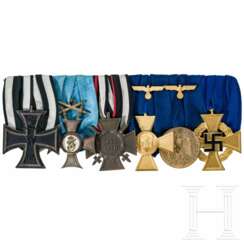 A 6-piece medal bar, with Friedrich Order Knight's Cross 2nd Class