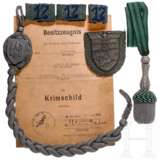 A Crimea Shield with certificate, a shooting lanyard, a portepee, and shoulder board ciphers - Foto 1