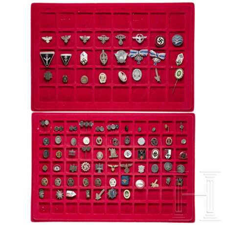 A collection of miniatures, pins and membership badges, with Knight's Cross miniature - фото 1