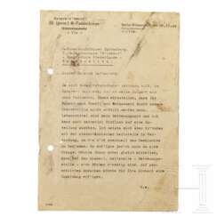 A letter of the Generalkommando III. (germ.) SS-Panzerkorps to Untersturmführer Hattenberg, dated December 28, 1944