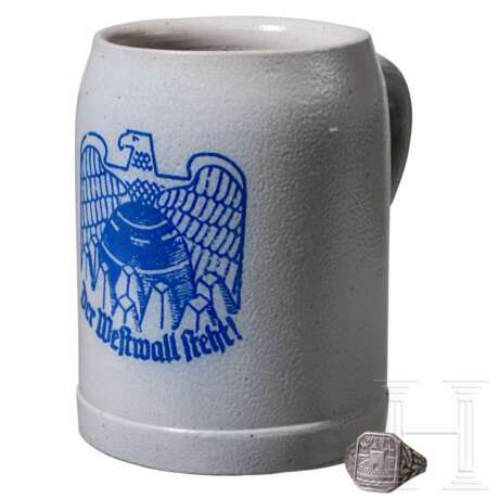 A commemorative beer mug "Der Westwall steht!" and a Westwall silver ring - photo 1 A commemorative beer mug "Der Westwall steht!" and a Westwall silver ring - photo 1