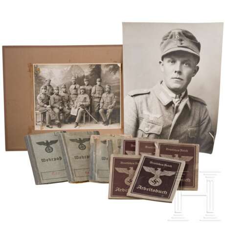 A collection of military passes, workbooks and two photos - фото 1