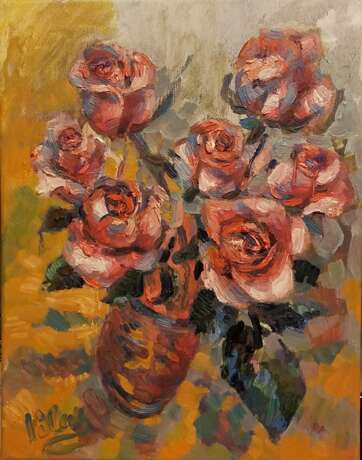 “Roses” Canvas Oil paint Expressionist Still life 2017 - photo 1