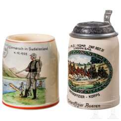 A reservist's mug I.R. 37 and a commemorative mug "Einmarsch in Sudetenland"