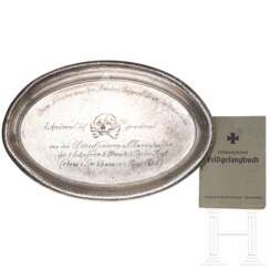 1st/5th (Prussian) Cavalry Regiment - a small silver presentation tray of the NCO's and EM to the squadron leader on occasion of the farewell from Belgard in October 1934