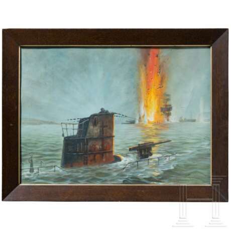 A painting "Submarine Sinks a Warship" - photo 1 A painting "Submarine Sinks a Warship" - photo 1