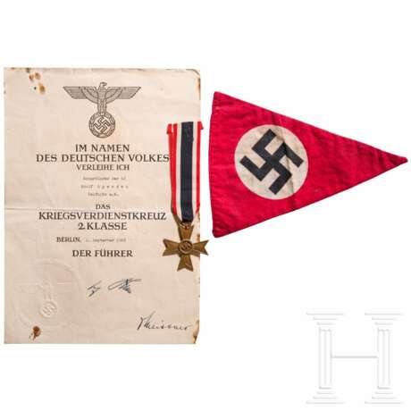 A certificate to the War Merit Cross to an HJ-Scharführer with award and pennant - фото 1 A certificate to the War Merit Cross to an HJ-Scharführer with award and pennant - фото 1