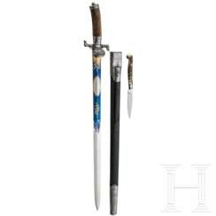 Hirschfänger mit gebläuter Klinge und Beimesser, Kohl in Stuttgart, Mitte 19. Jhdt