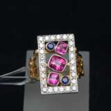 Bague en or avec diamants rubis saphir Gold 21th century - Foto 3