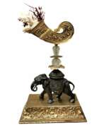 Overview. Unique Elephant Statue in Bronze with Coral, 20th Century