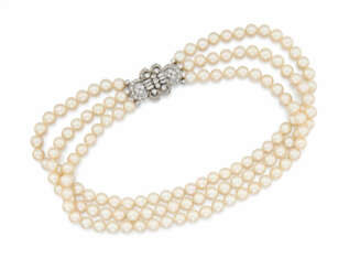 Three-Strand-Akoya-Pearl-Necklace with Diamond-Clasp