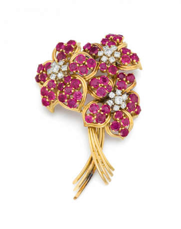 Corundum-Diamond-Brooch "BOUQUET" - photo 1 Corundum-Diamond-Brooch "BOUQUET" - photo 1