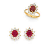 Burma Ruby-Diamond-Set: Ring and Ear Studs - photo 1