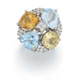 Aquamarine-Citrine-Diamond-Cocktail Ring - фото 1
