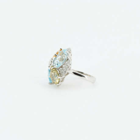 Aquamarine-Citrine-Diamond-Cocktail Ring - фото 2
