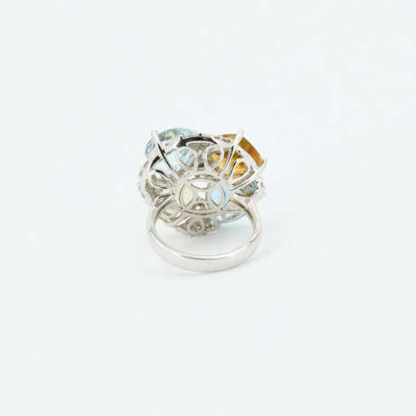 Aquamarine-Citrine-Diamond-Cocktail Ring - фото 3