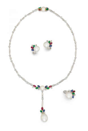 South Sea Pearl-Gemstone-Set: Necklace, Ring and Ear Jewellery - photo 1