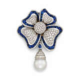 Sapphire-Diamond-Pearl-Pendant/Brooch "Blossom" - photo 1