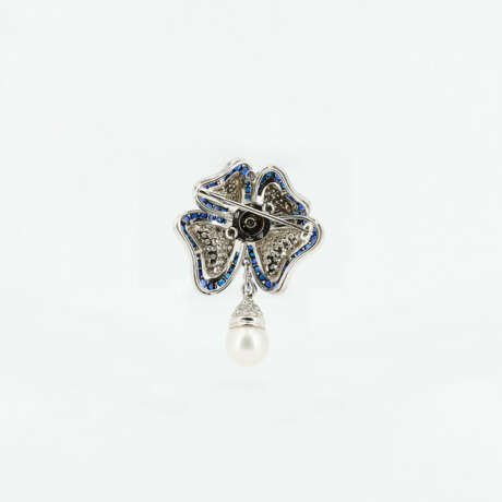 Sapphire-Diamond-Pearl-Pendant/Brooch "Blossom" - photo 2