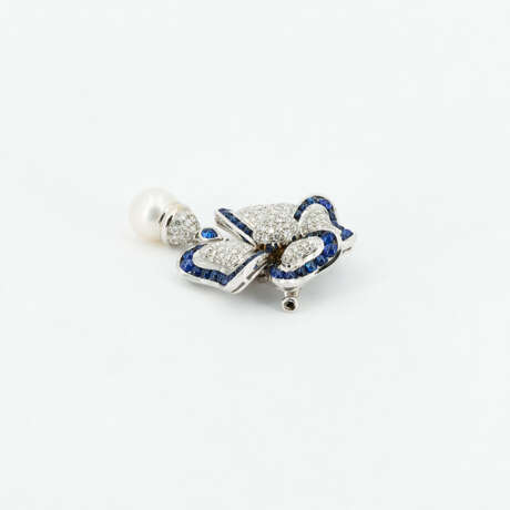Sapphire-Diamond-Pearl-Pendant/Brooch "Blossom" - photo 3