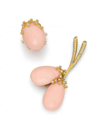 Angel Skin Coral-Diamond-Ring and Brooch - photo 1 Angel Skin Coral-Diamond-Ring and Brooch - photo 1
