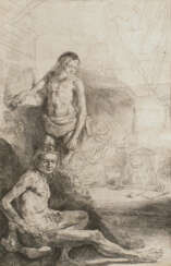 Rembrandt van Rijn. Two Nude Males ("Het rolwagentje")