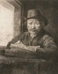 Rembrandt van Rijn. Self-Portrait at the Window, Drawing