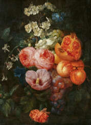 Joris van Son. Still Life with Flowers, Pomegranate and Peaches