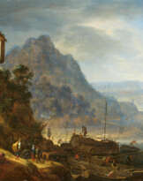 Herman Saftleven. Ideal Rhine Landscape with Boats on the Shore