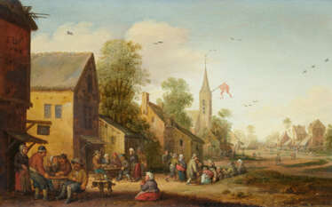 Joost Cornelisz Droochsloot. Village Street in Holland with Numerous People