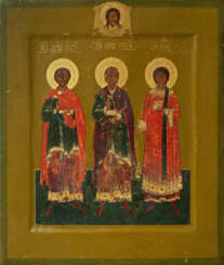 Russischer Ikonenmaler. The Three Saints Gurias, Samanos and Abibo of Edessa