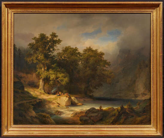 Julius Lange. Evening Mood at the Mountain Stream with Campfire and Mighty Oak Trees - фото 2