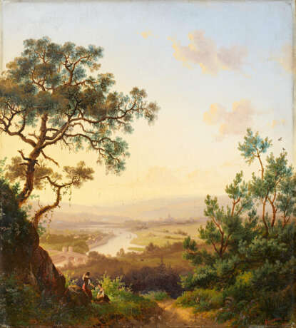 Frederik Marinus Kruseman. Rest under Mighty Trees with a View of a River Valley - фото 1