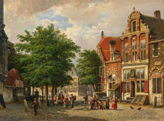 Willem Koekkoek. On the Church Square in a Small Dutch Town