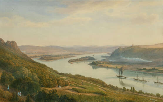 Jakob Scheiner. View from the Siebengebirge Mountains over the Rhine with the Islands Grafenwerth and Nonnenwerth - photo 1