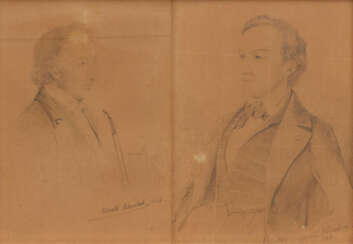 Oswald Achenbach. Two Drawings: Gentlemen's Portraits