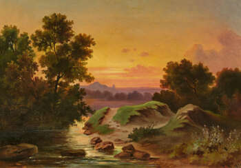 Monogrammist F.K.. Landscape with Stream in Evening Light