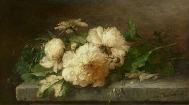 Margaretha Roosenboom. Still Life with Peonies on a Stone Slab