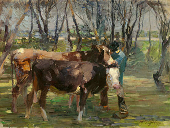 Heinrich von Zügel. Kuh und junges Rind mit Hüter - Foto 1