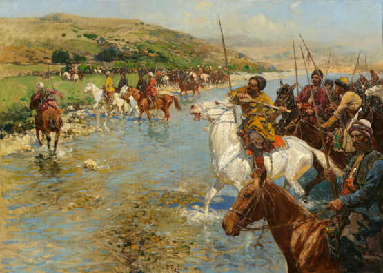 Franz Roubaud. Circassian Equestrian Army During the Crossing of the River Course - photo 1