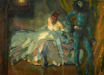Ferdinand Dorsch. Theater Scene with Pierrot