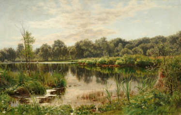 Peder Moerk Moensted. Lake Scenerey in Sun Light