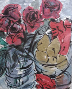 Красная лягушка и розы