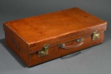 Large brown vintage leather suitcase with embossed…